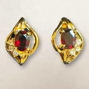 Vintage Genuine Garnet Earrings Gold Plated Original Box EUC